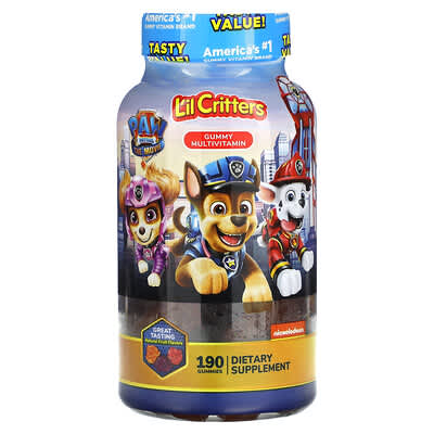 Paw Patrol The Movie, жевательные мультивитамины, натуральный фруктовый вкус, 190 штук