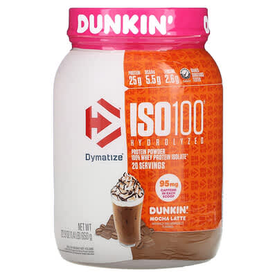 Изолят сывороточного протеина ISO100® Hydrolyzed, 100% Whey Protein Isolate, Dunkin’ Mocha Latte, 1.45 lb (660 g)