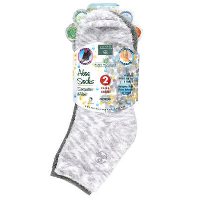 Aloe Moisture™, Aloe Socks™, Grey and White, 2 Pairs