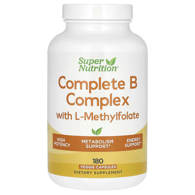 Complete B Complex with L-Methylfolate and Methylcobalamin B12, 180 Veggie Capsules