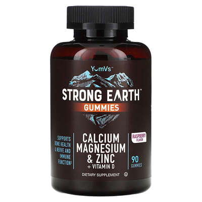 Strong Earth Gummies жевательные витамины с кальцием, магнием, цинком и витамином D, малина, 90 шт.
