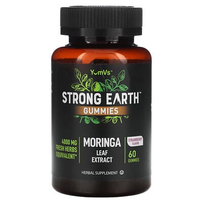 Strong Earth™ жевательные витамины, экстракт листьев моринги, клубника, 60 штук (200 mg на одну штуку)