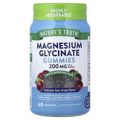 Magnesium Glycinate Gummies, Delicious Sour Grape, 60 Gummies