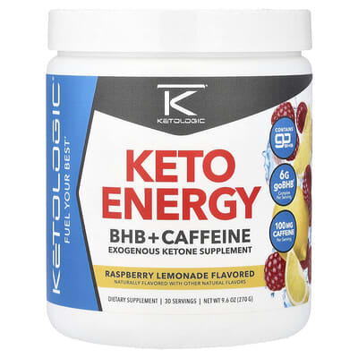 Keto Energy, BHB + Caffeine, малиновый лимонад, 9.6 oz (270 g)
