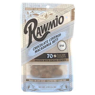 Chocolate Covered Macadamia Nuts, 70% Dark Raw Chocolate, 2 oz (56.7 g)