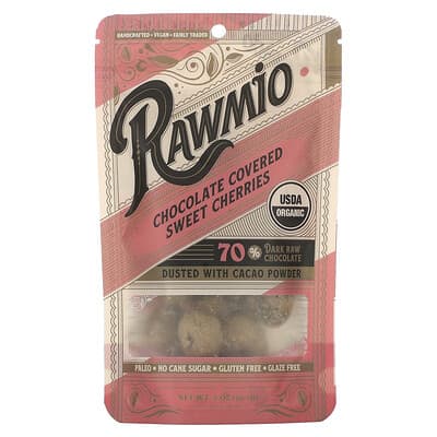 Chocolate Covered Sweet Cherries, 70% Dark Raw Chocolate, 2 oz (56.7 g)
