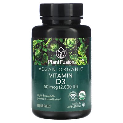 Витамин D3 Organic Vegan, 50 mcg (2,000 IU), 60 таблеток