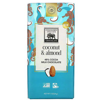 Шоколадный батончик Milk Chocolate, Coconut & Almond, 48% Cocoa, 3 oz (85 g)
