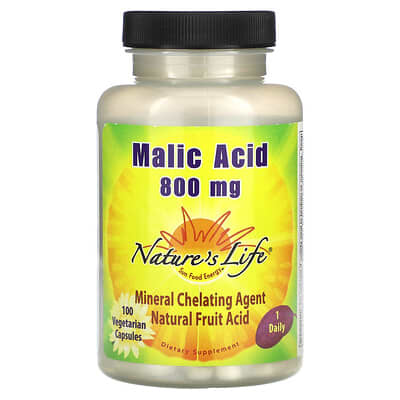 Яблочная кислота, 800 mg, 100 капсул