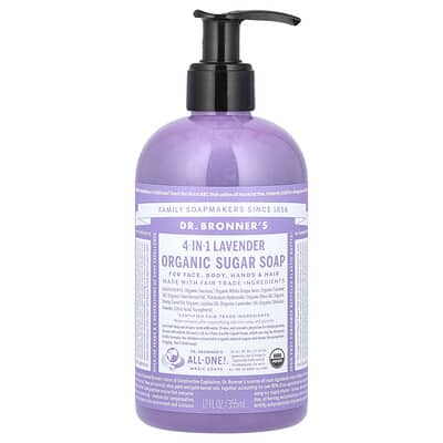 4-in-1 Organic Sugar Soap, For Face, Body, Hands & Hair, Lavender, 12 fl oz (355 ml)