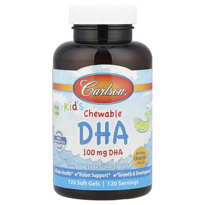 Детские жевательные капсулы DHA, со вкусом апельсина, 120 мягких капсул