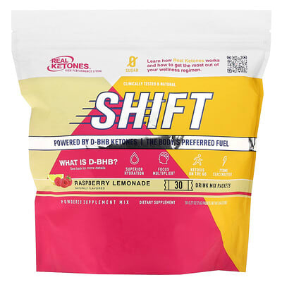 Real Ketones смесь для приготовления напитков Shift, Raspberry Lemonade, 30 пакетиков, 0.27 oz (7.6 g) каждый