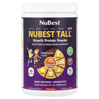 NuBest Tall®, протеиновый порошок для роста, для детей и подростков 3+, шоколад, 12 oz (340 g)