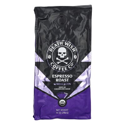 Death Wish Coffee Dark, цельные зерна, Espresso Roast, 14 oz (396 g)