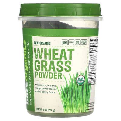 Порошок BareOrganics Raw Organic Wheatgrass, 8 oz (227 g)
