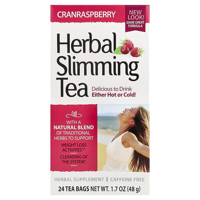 Herbal Slimming Tea, Cranraspberry, Caffeine Free, 24 Tea Bags, 1.7 oz (48 g)