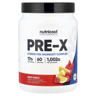 Nutricost Performance, PRE-X, экстремальный предтренировочный комплекс, фруктовый пунш, 2.2 lb (1,002 g)