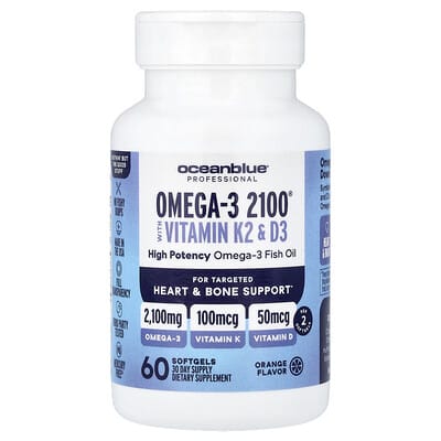 Профессиональные витамины OceanBlue Omega-3 2100 с витамином K2 и D3, апельсин, 60 мягких капсул