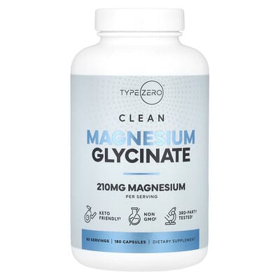 TypeZero Чистый магний глицинат, 180 капсул (70 mg на капсулу)