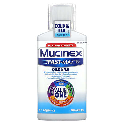 Mucinex Средство от простуды и гриппа Fast-Max, максимальная сила, 12+ лет, 6 fl oz (180 ml)