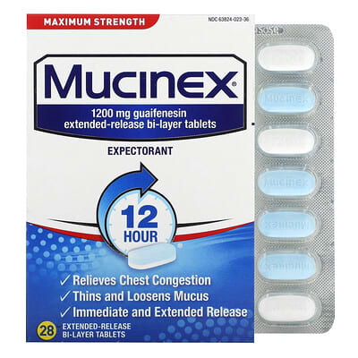 Mucinex Expectorant, Maximum Strength, 1,200 mg, 28 таблеток