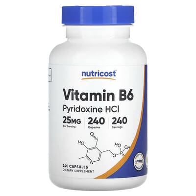 Vitamin B6, Pyridoxine HCl, 25 mg, 240 Capsules