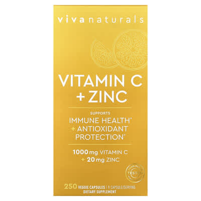 Viva Naturals Витамин C + Zinc, 250 Veggie Capsules