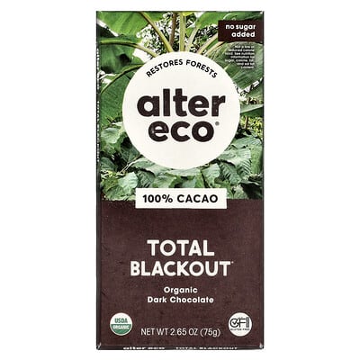 Total Blackout®, Organic Dark Chocolate Bar, 100% Cacao, 2.65 oz (75 g)