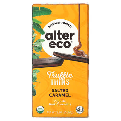 Шоколадный батончик Alter Eco Truffle Thins Organic Dark Chocolate Salted Caramel 2.96 oz (84 g)