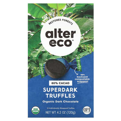 Органические трюфели из темного шоколада Alter Eco Superdark 80% Cacao 10 шт 4.2 oz (120 g)