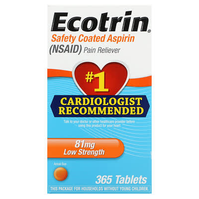 Ecotrin аспирин с защитным покрытием, низкой дозировки, 81 mg, 365 таблеток