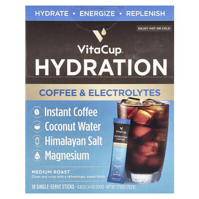 Растворимый кофе Hydration с электролитами, Medium Roast, 18 стиков, 0.16 oz (4.4 g) каждый