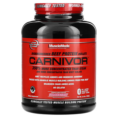 Протеин MuscleMeds Carnivor Beef Protein Isolate, Strawberry, 3.6 lbs (1,652 g)