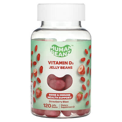 Желейные витамины Human Beanz Vitamin D3, Strawberry Blast, 120 шт