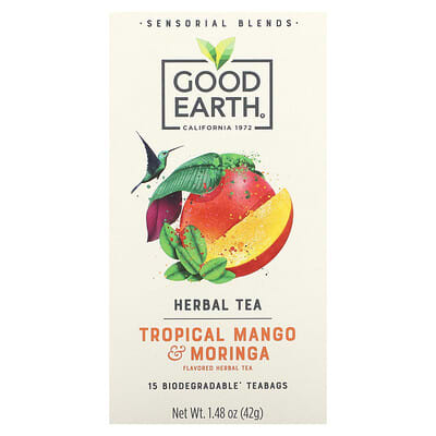 Травяной чай Sensorial Blends, Tropical Mango & Moringa, 15 биоразлагаемых пакетиков, 1.48 oz (42 g)