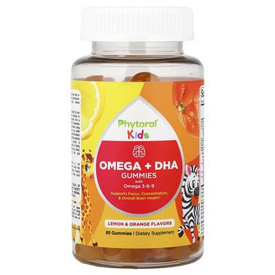 Kids, Omega + DHA Gummies with Omega 3-6-9, Lemon & Orange, 60 Gummies