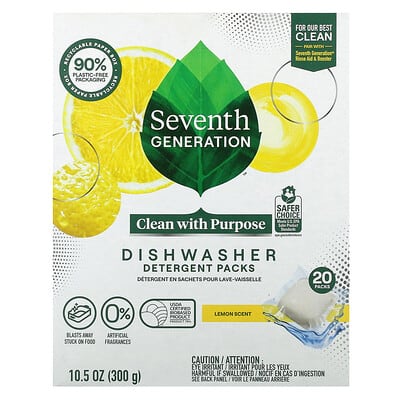 Dishwasher Detergent Packs, Lemon, 20 Packs, 10.5 oz (300 g)