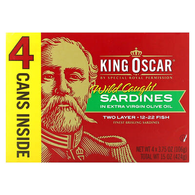 King Oscar Сардины в оливковом масле Extra Virgin, 4 банки, 3.75 oz (106 g) каждая