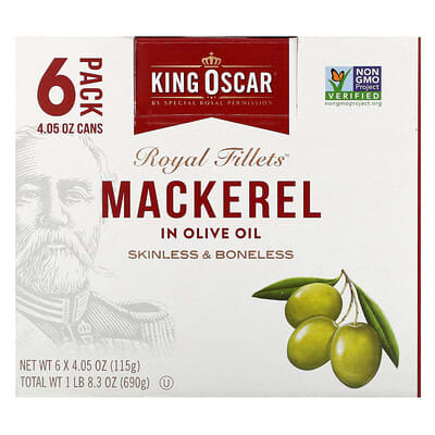 Royal Fillets™, скумбрия в оливковом масле, 6 шт., 4.05 oz (115 g) каждая