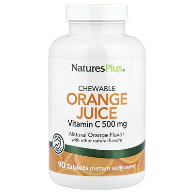 NaturesPlus жевательные таблетки с апельсиновым соком и витамином C, натуральный апельсин, 90 таблеток