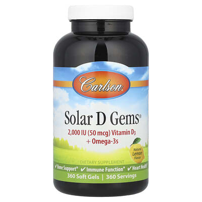Solar D Gems®, витамин D3 + Omega-3s, натуральный лимон, 360 мягких гелей