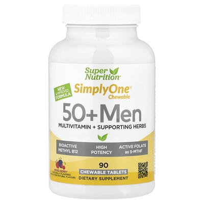 SimplyOne® Chewable 50+ Men Multivitamin + Supporting Herbs, Mixed Berry, 90 Chewable Tablets