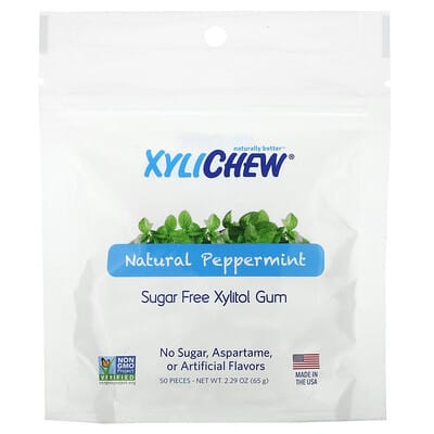 Sugar Free Xylitol Gum, Natural Peppermint, 50 Pieces, 2.29 oz (65 g)