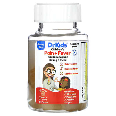 Children's Pain + Fever Gummy Bite, Ages 2-11 Years, Orange Vanilla, 24 Gummies