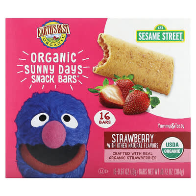 Organic Sunny Days Snack Bars, для детей от 2 лет, клубника, 16 штук, 0.67 oz (19 g) каждая