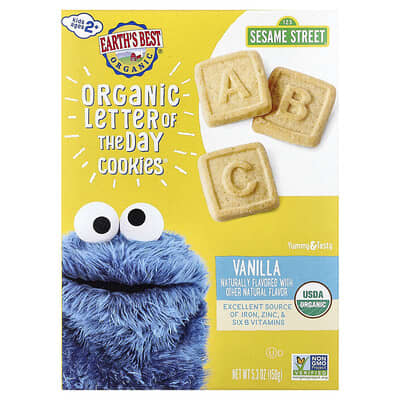 Органическое печенье Organic Letter of the Day®, 2+ года, ваниль, 5.3 oz (150 g)