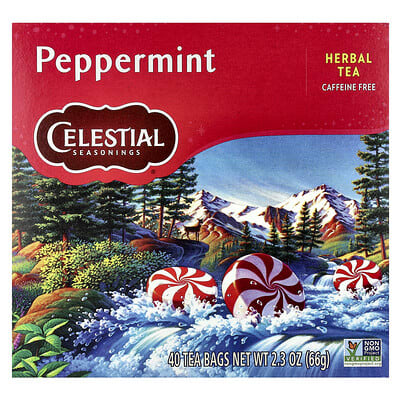Травяной чай Peppermint, без кофеина, 40 чайных пакетиков, 2.3 oz (66 g)