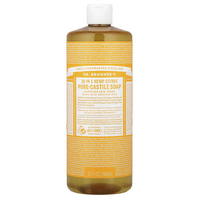 18-in-1 Pure-Castile Soap, Hemp Citrus, 32 fl oz (946 ml)