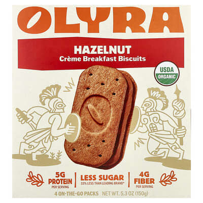 Creme Breakfast Biscuits, Hazelnut, 4 On-The-Go Packs, 1.32 oz (37.5 g) Each