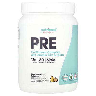 Комплекс для предтренировочных тренировок Nutricist, с витамином B12 и фолатами, Peach Mango, 1.5 lb (696 g)